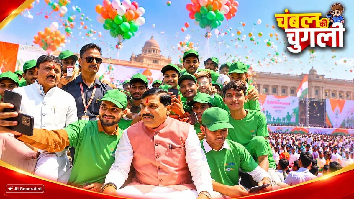 तात्या टोपे स्टेडियम में रंगोली और मानव श्रृंखला, बच्चों से मिले CM मोहन आकश में छोड़ें गुब्बारे